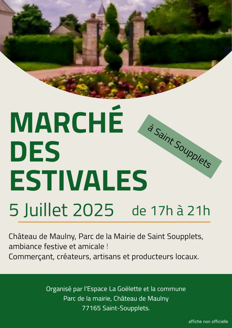 Retrouvez Créagemma le samedi 5 juillet 2025, lors du marché nocturne des Estivales de Saint-Soupplets. 
