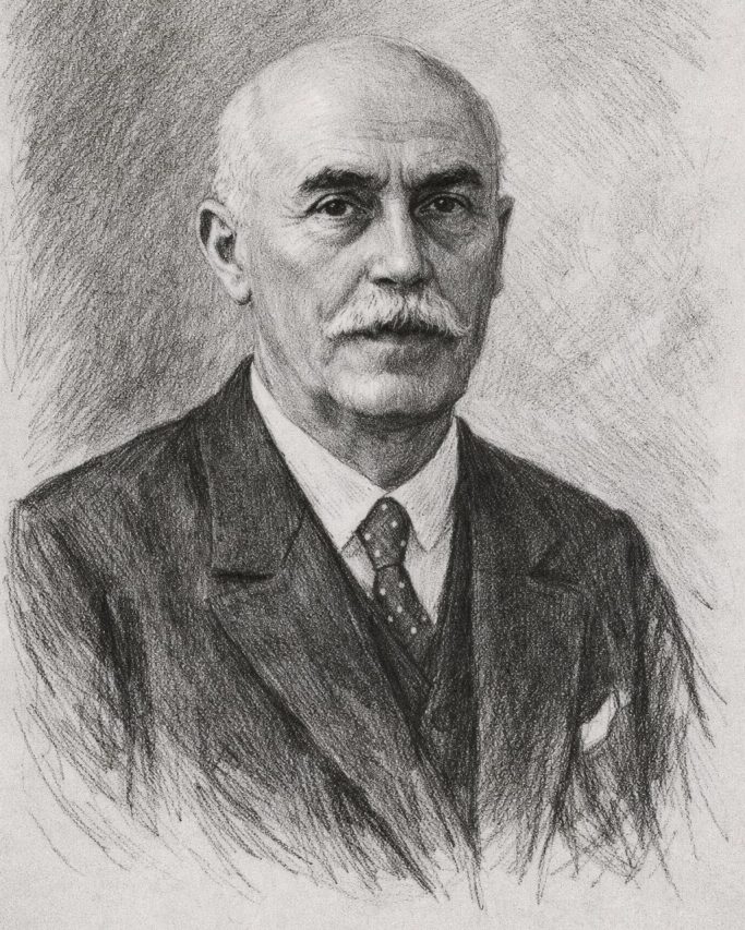 Wilhelm Wienenberger Portrait au crayon et fusain de Wilhelm Wienenberger, le co-fondateur de la maison de joaillerie Rodi & Wienenberger.