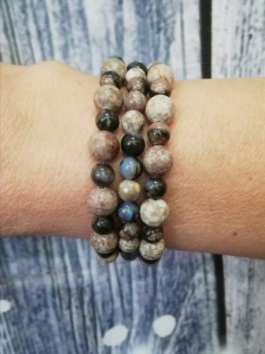 Bracelet triple en Maifanite et Glaucophane